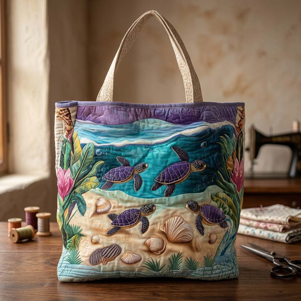 Bolso acolchado con tortugas marinas y conchas