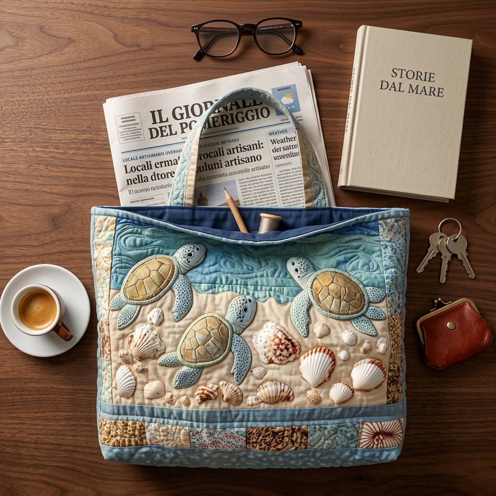 Bolso de mano acolchado con tortugas marinas