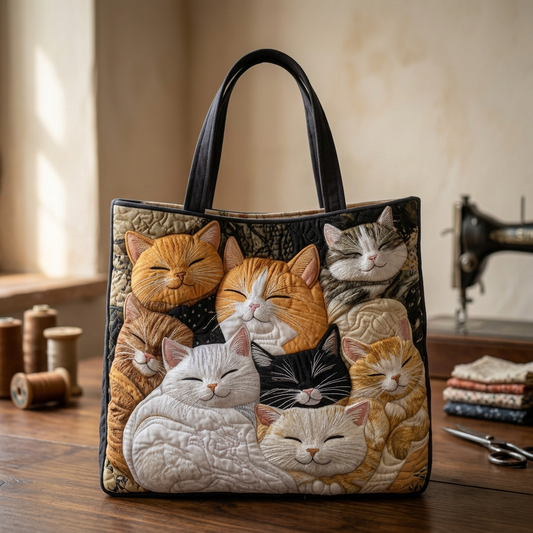 Bolso de mano acolchado con gatos dormidos