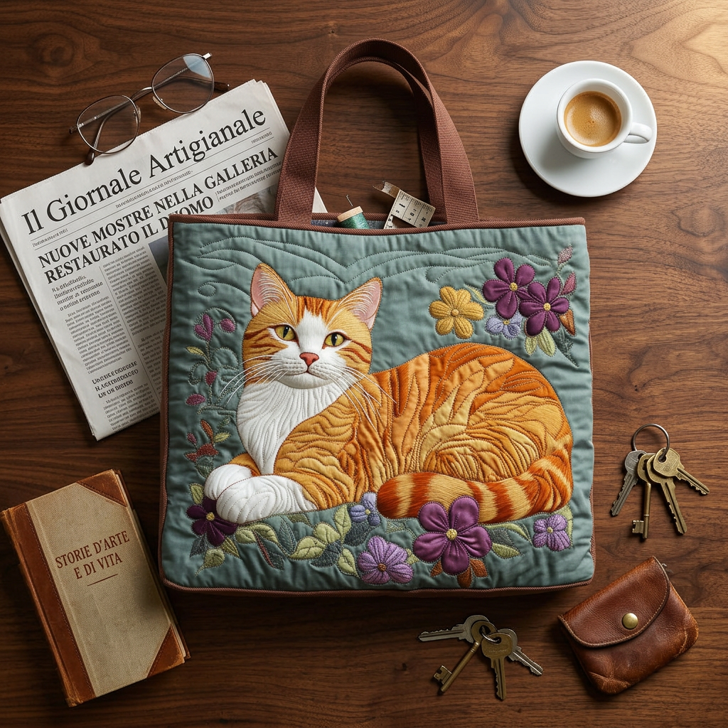 Bolso acolchado con gato naranja