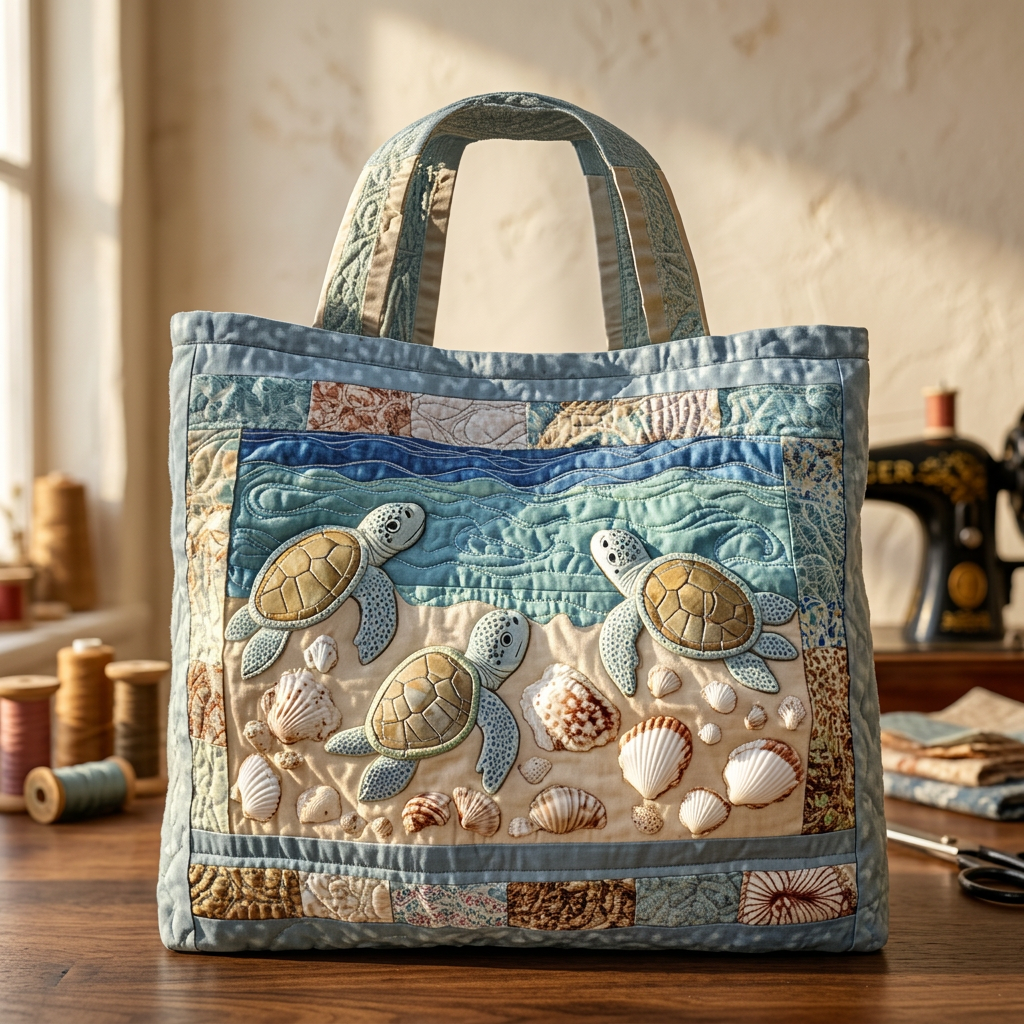 Bolso de mano acolchado con tortugas marinas