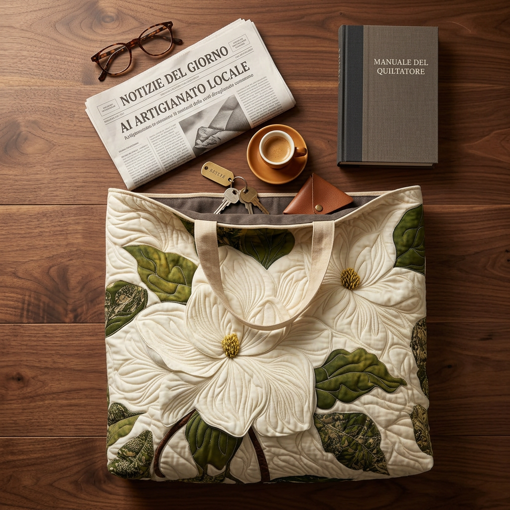 Bolso acolchado con magnolias blancas