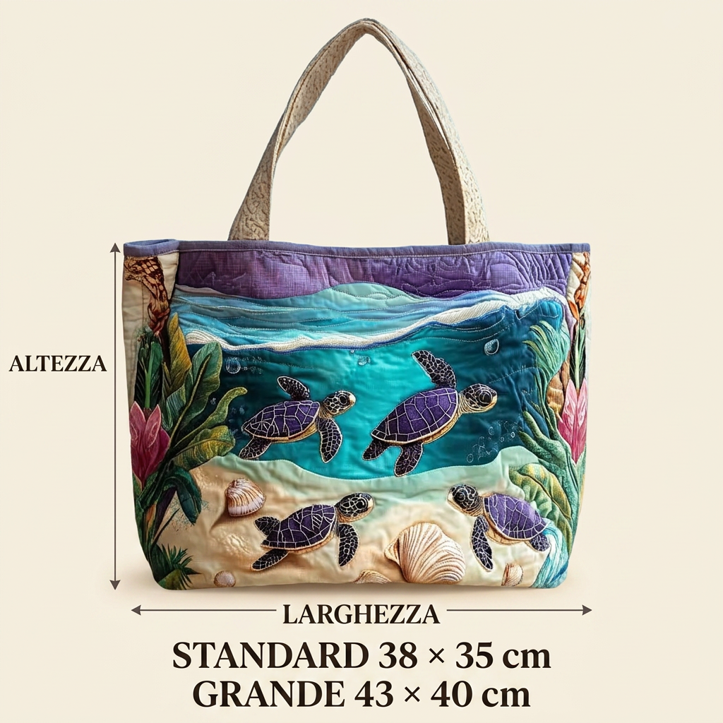 Bolso acolchado con tortugas marinas y conchas