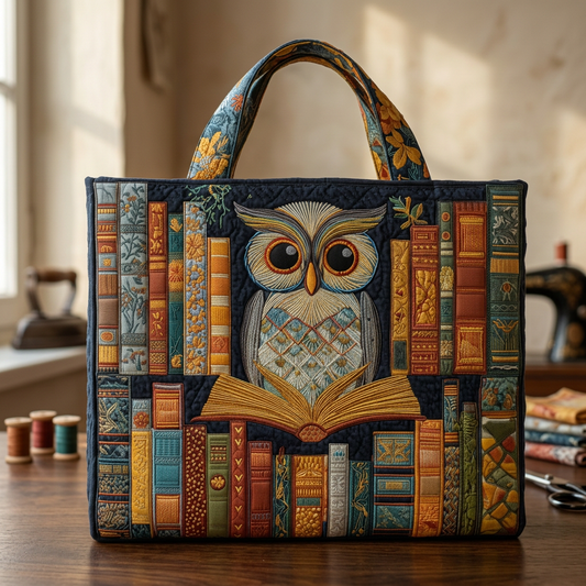 Bolso de mano con búho y libros