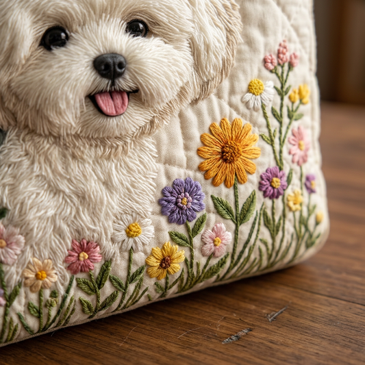 Bolso de mano acolchado con estampado de perro