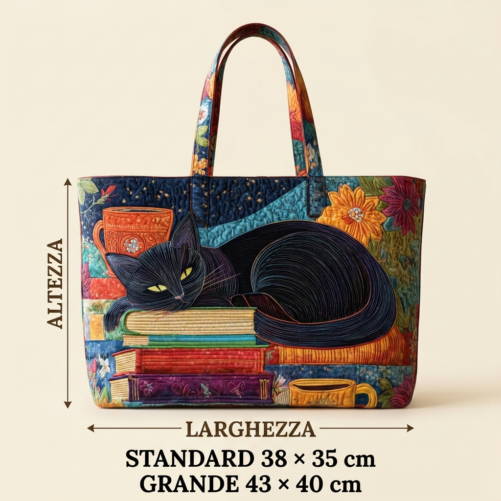 Bolso de mano acolchado con gato negro