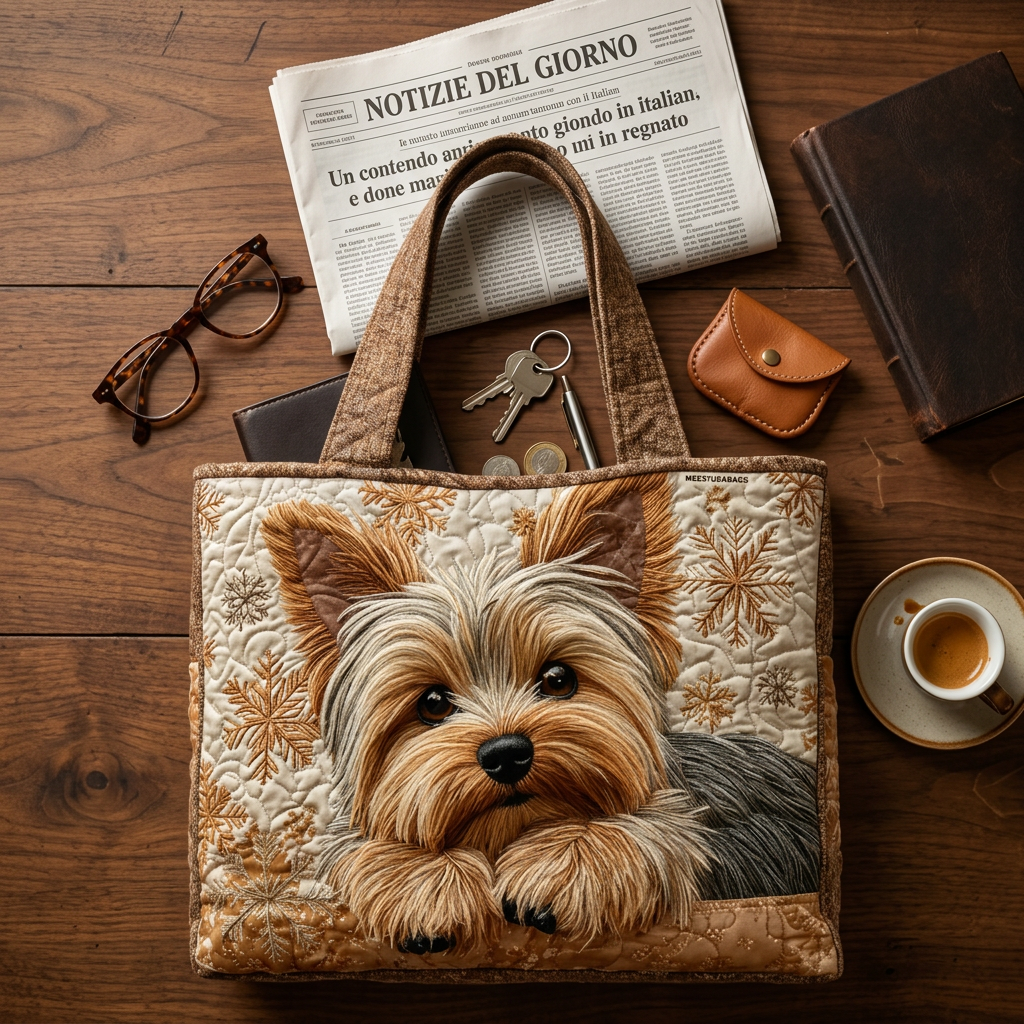 Bolso acolchado con Yorkshire Terrier y flores