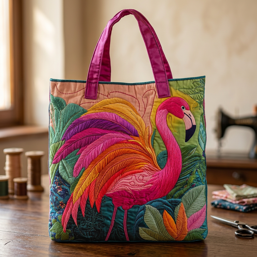 Bolso acolchado con flamenco arcoíris