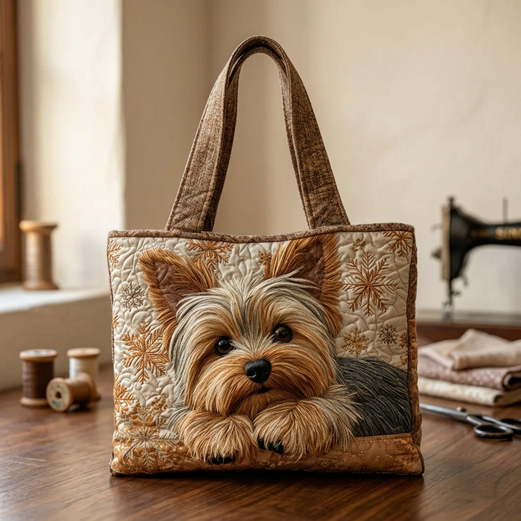 Bolso acolchado con Yorkshire Terrier y flores