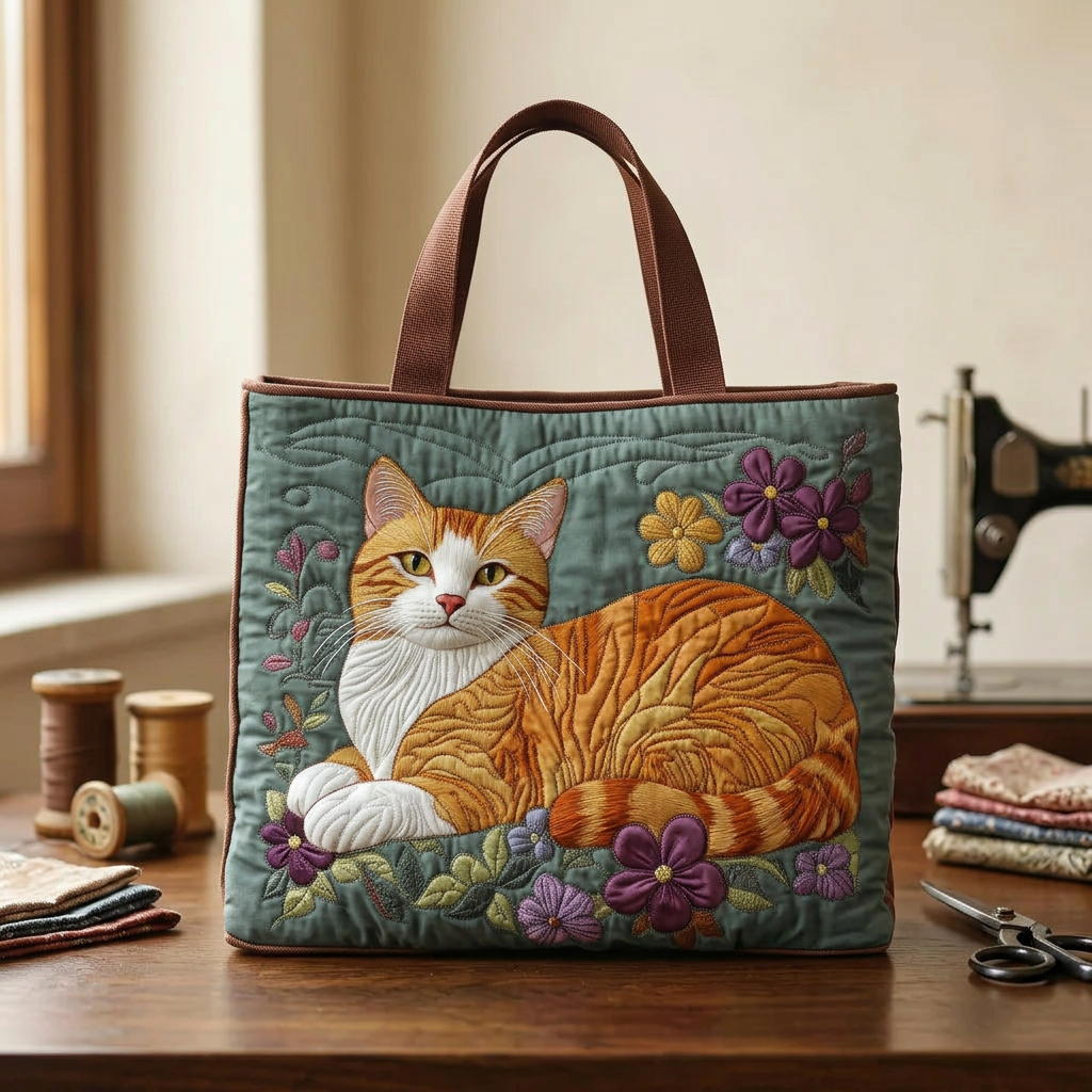 Bolso acolchado con gato naranja
