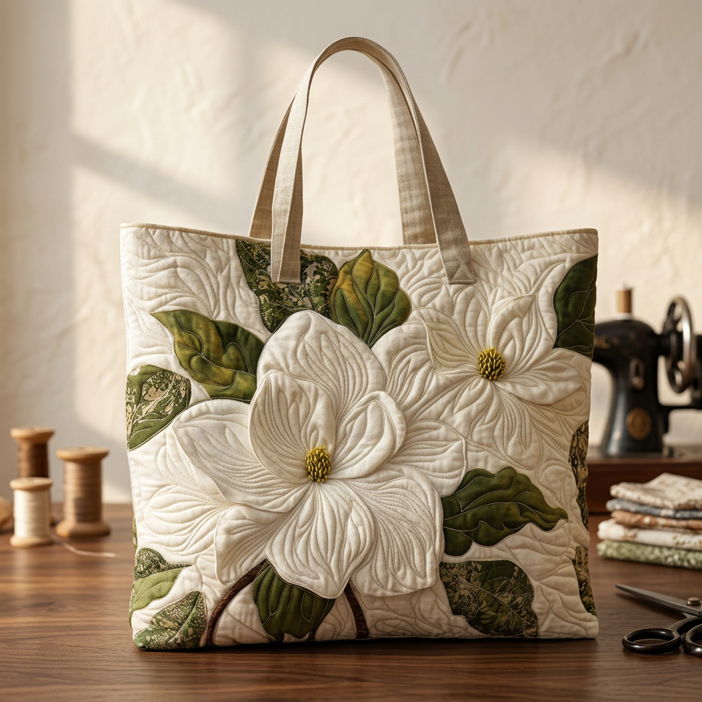 Bolso acolchado con magnolias blancas