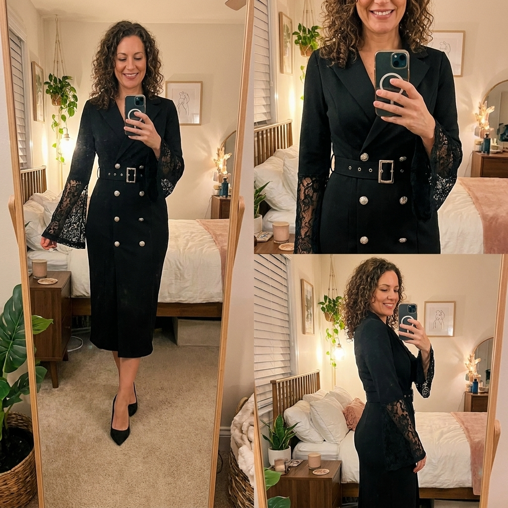 Vestido midi con mangas de encaje