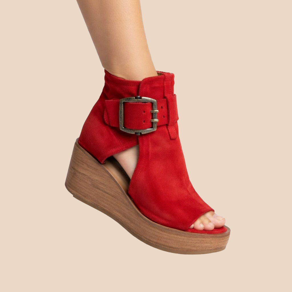 Botines con cuña y punta abierta