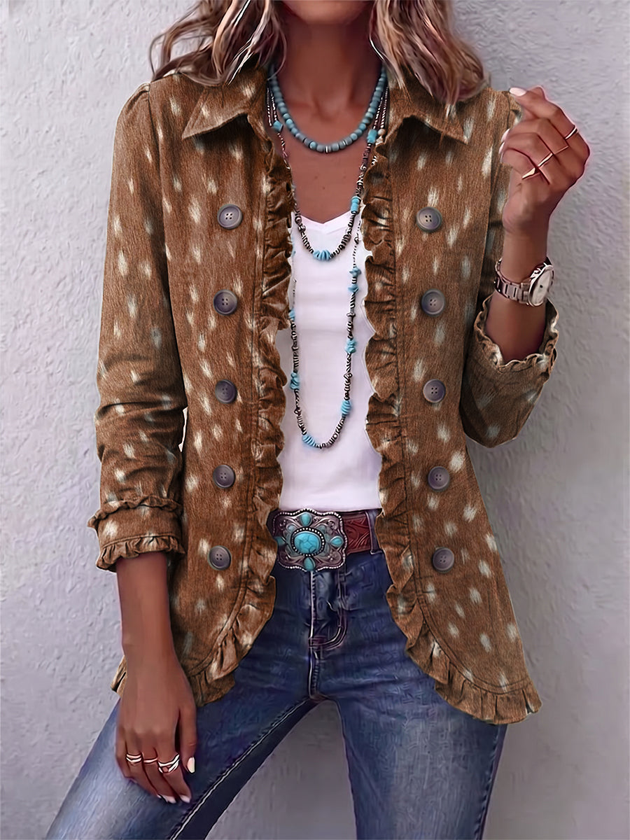Chaqueta de punto con estampado y volantes