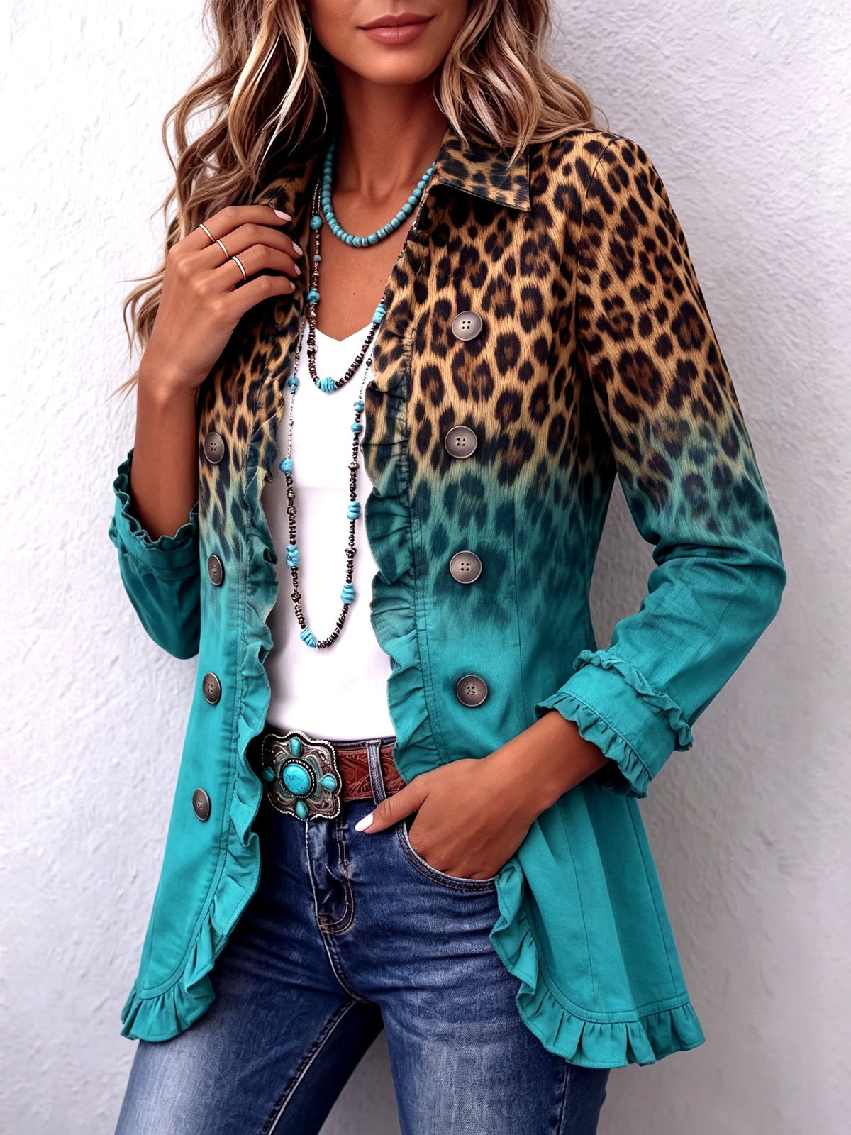 Chaqueta blazer de leopardo degradado