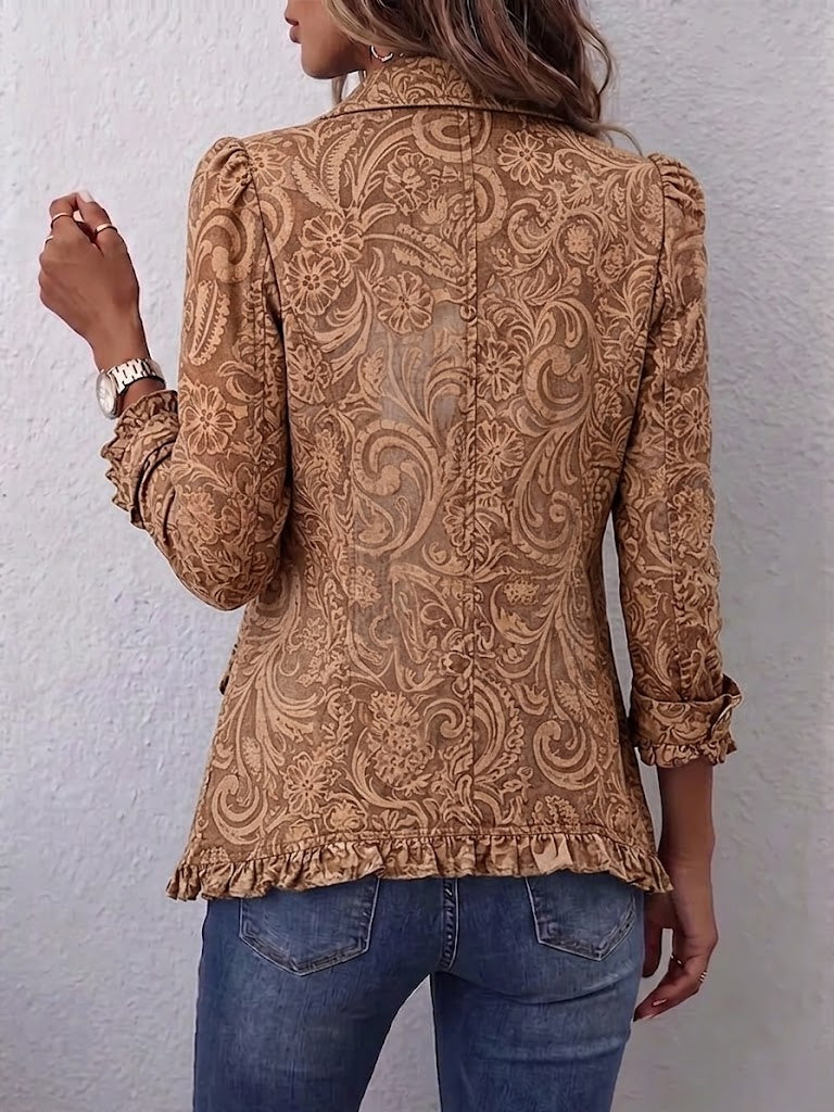 Chaqueta de lino con estampado floral y volantes