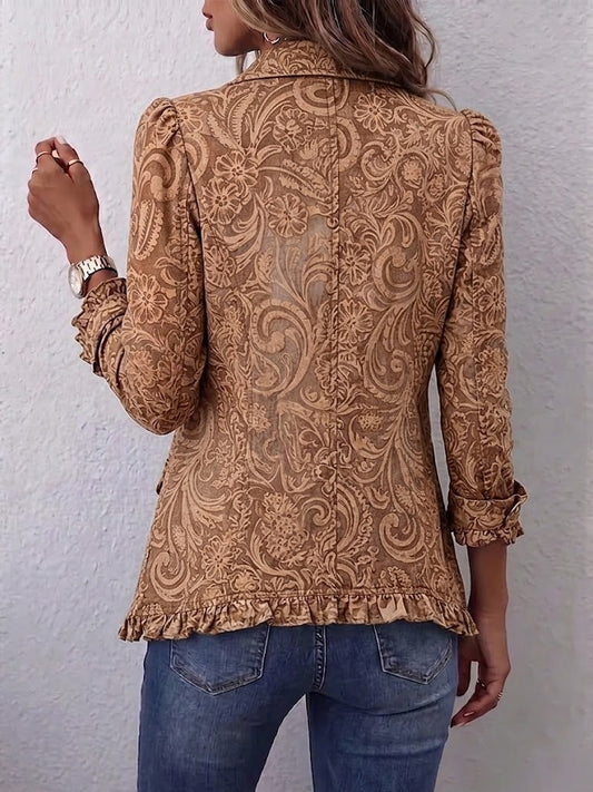 Chaqueta de lino con estampado floral y volantes