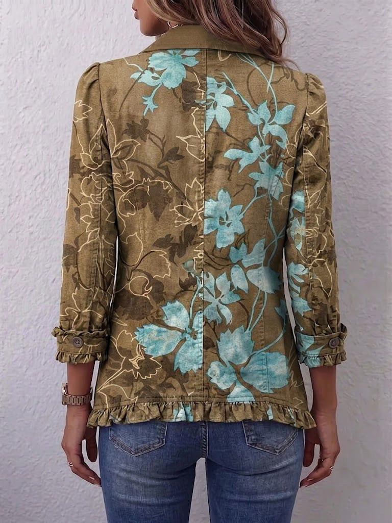 Chaqueta floral con volantes y doble botonadura