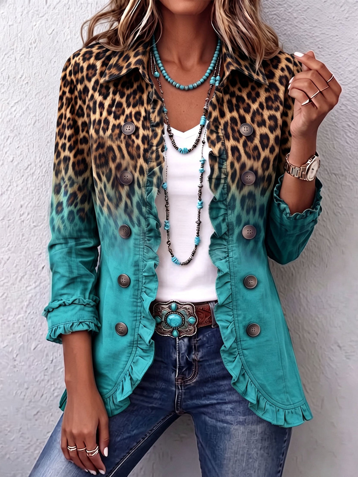 Chaqueta blazer de leopardo degradado