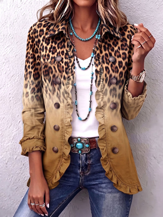 Chaqueta blazer leopardo con volantes