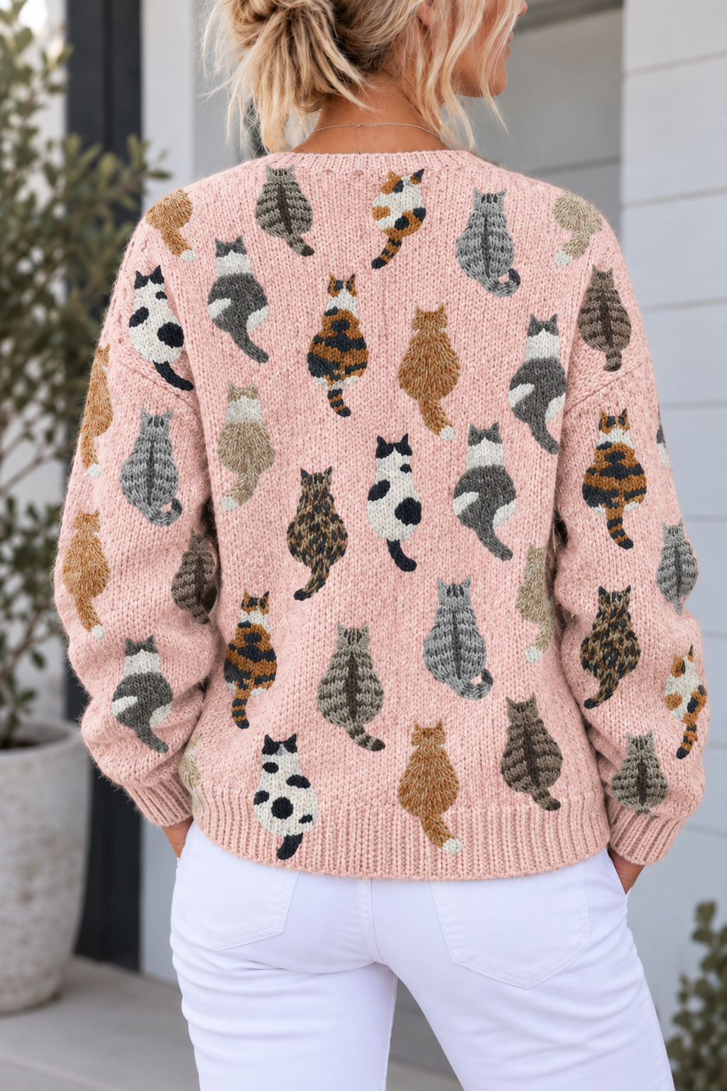 Cárdigan de punto con estampado de gatos