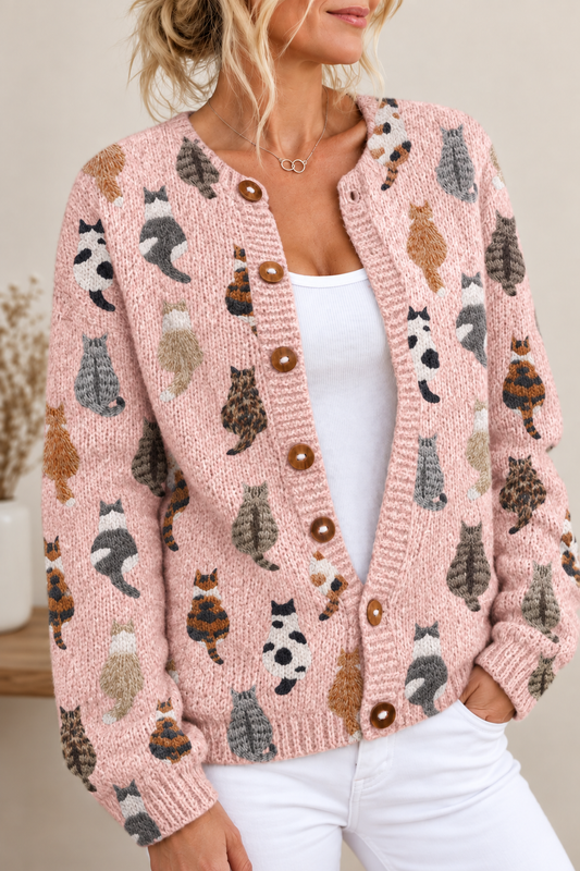 Cárdigan de punto con estampado de gatos
