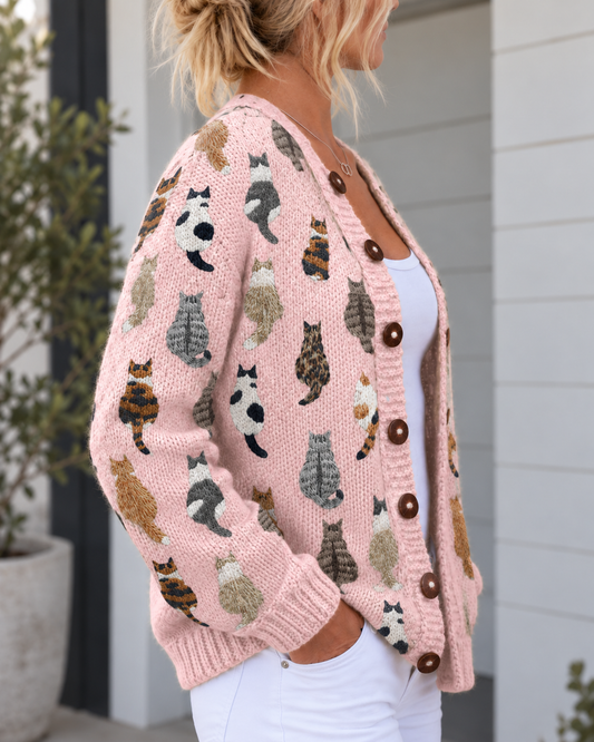 Cárdigan de punto con estampado de gatos