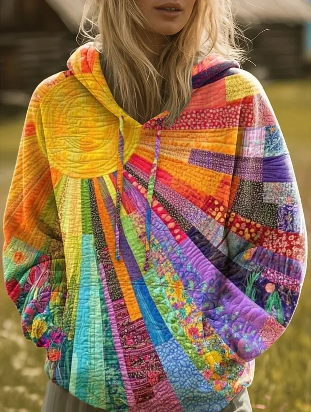 Sudadera de punto con patchwork multicolor