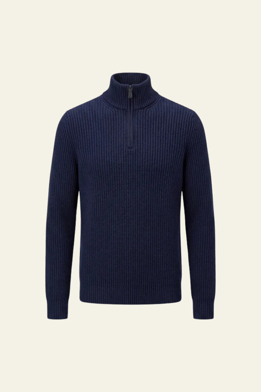 Sandron Zip Knit Navy | Ribbed Zip-Up Knit