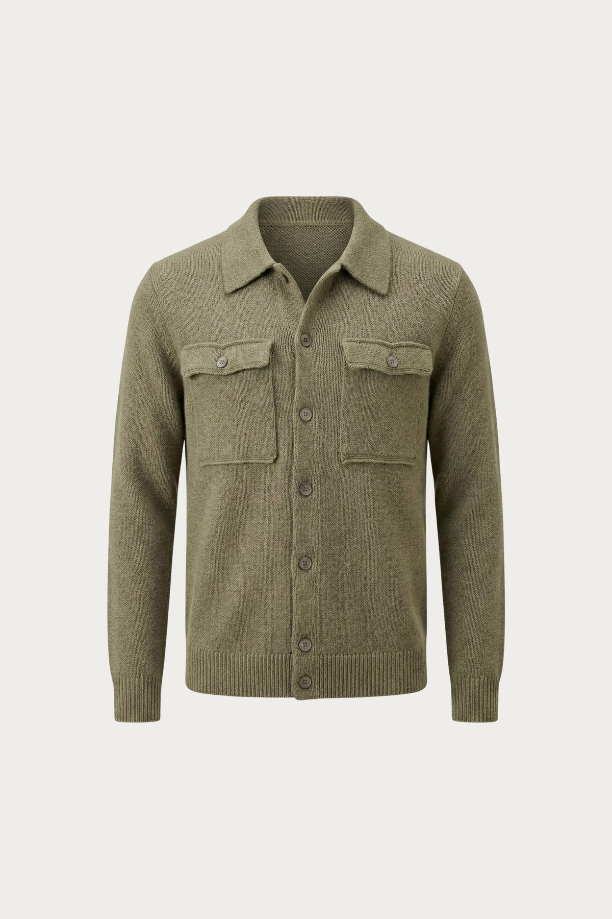 Santio Knit Cardigan Green | Button-Front Knit with Chest Pockets