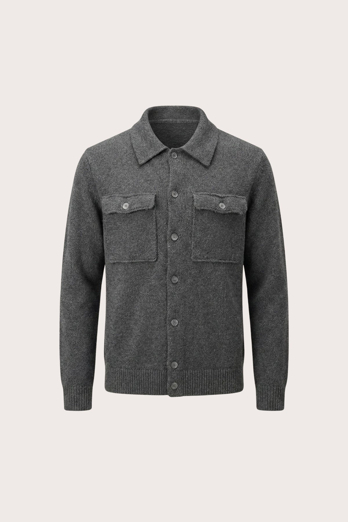 Santio Knit Cardigan Grey | Button-Front Knit with Chest Pockets