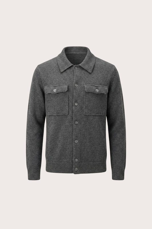 Santio Knit Cardigan Grey | Button-Front Knit with Chest Pockets
