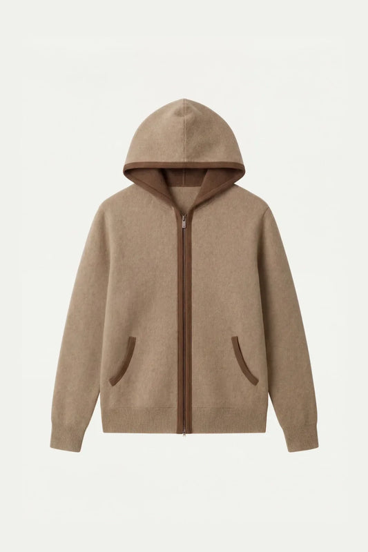 Santoni Hoodie Cream | Extrafine Zip-Up Knit Hoodie