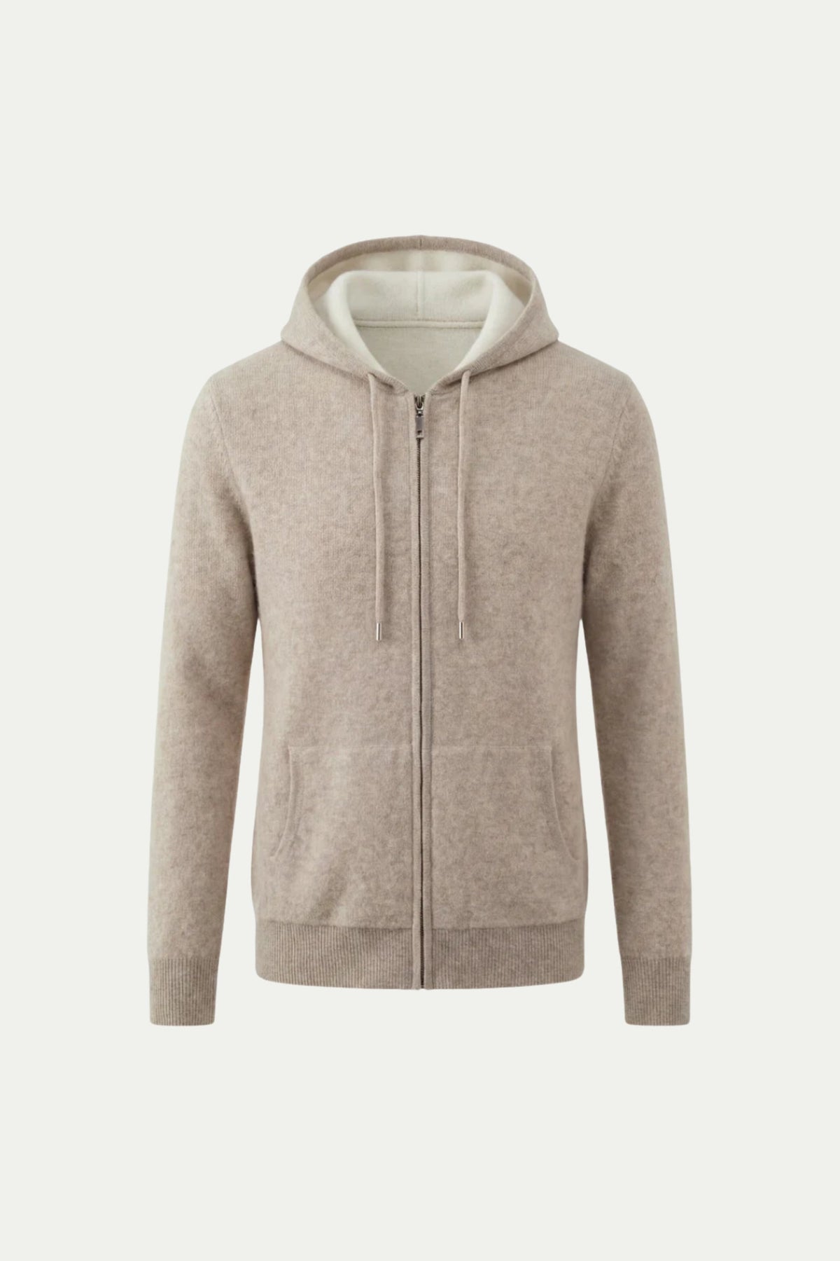Santo Zip-Up Beige | Hooded Knit Zip-Up
