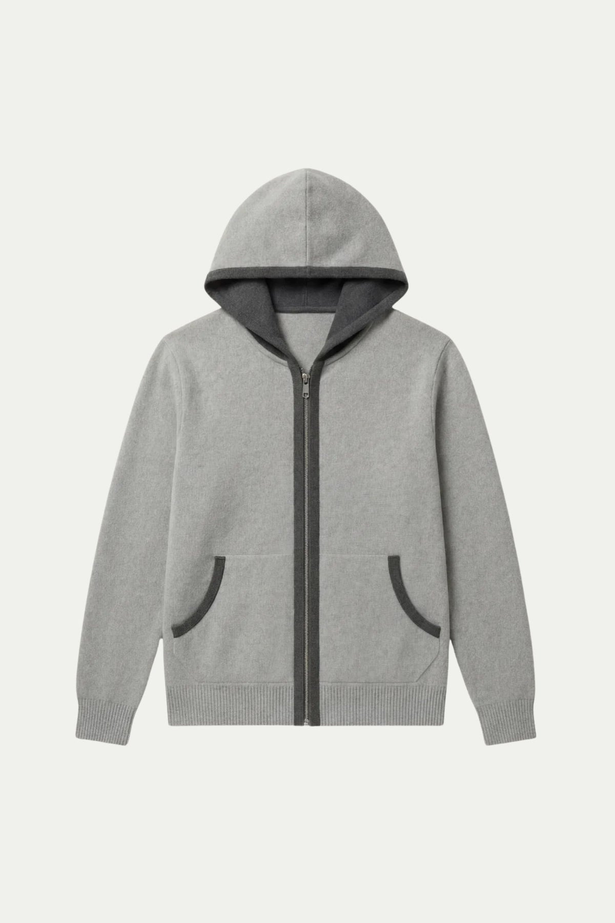 Santoni Hoodie Grey | Extrafine Zip-Up Knit Hoodie