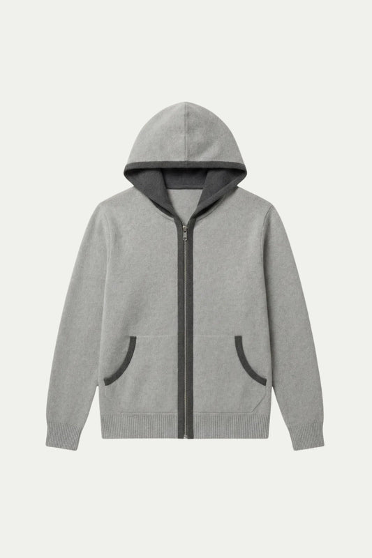 Santoni Hoodie Grey | Extrafine Zip-Up Knit Hoodie