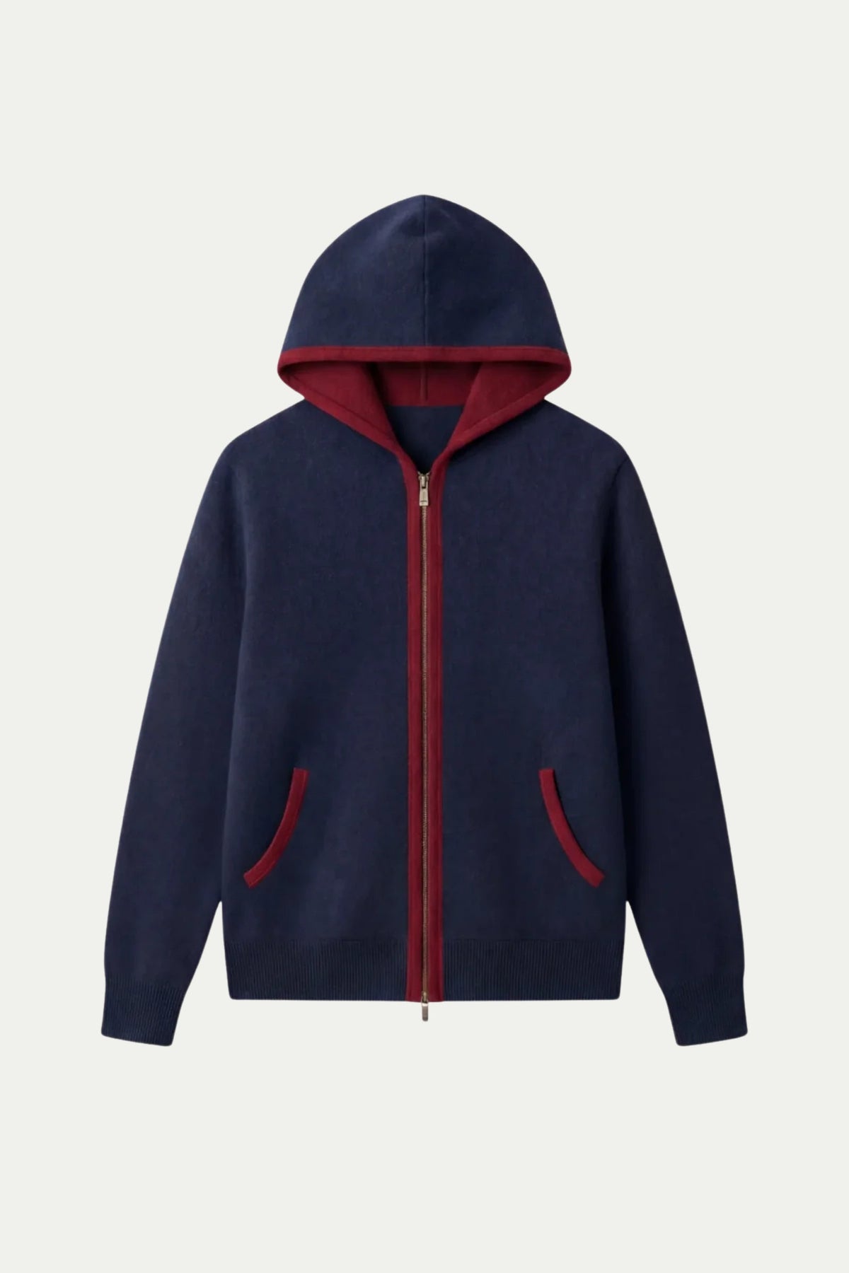 Santoni Hoodie Navy | Extrafine Zip-Up Knit Hoodie