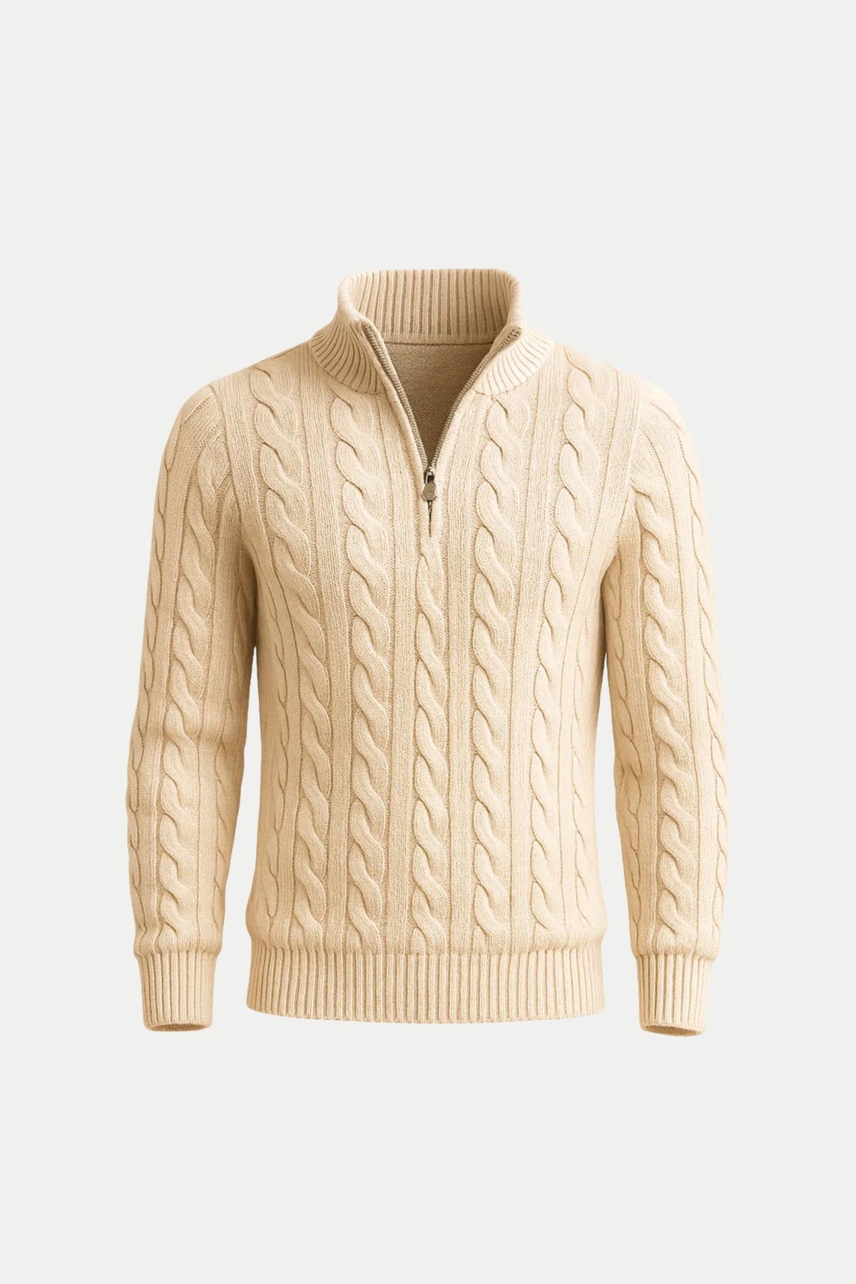 Sero Zip Knit Beige | Cable-Knit Merino Sweater