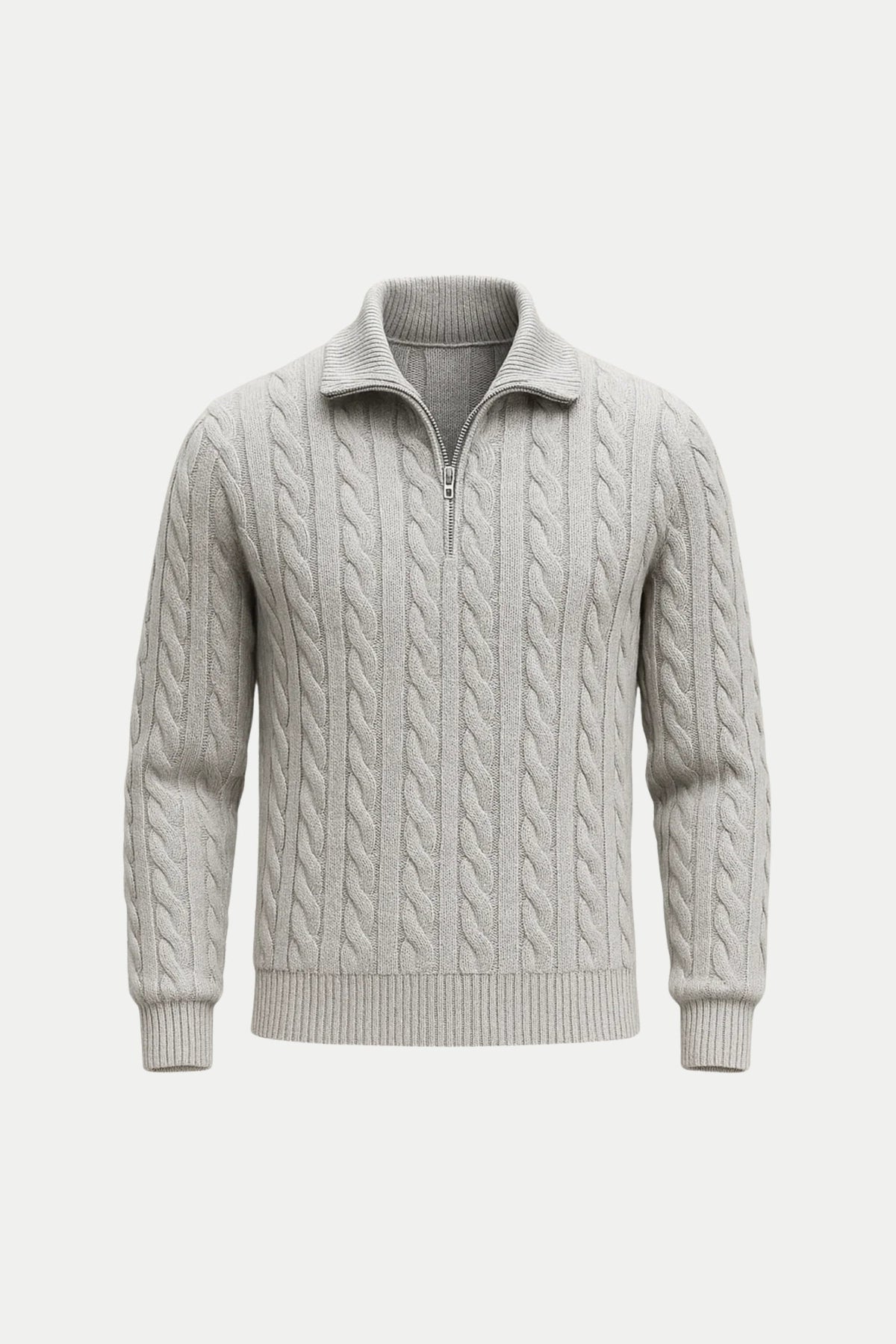 Sero Zip Knit Grey | Cable-Knit Merino Sweater