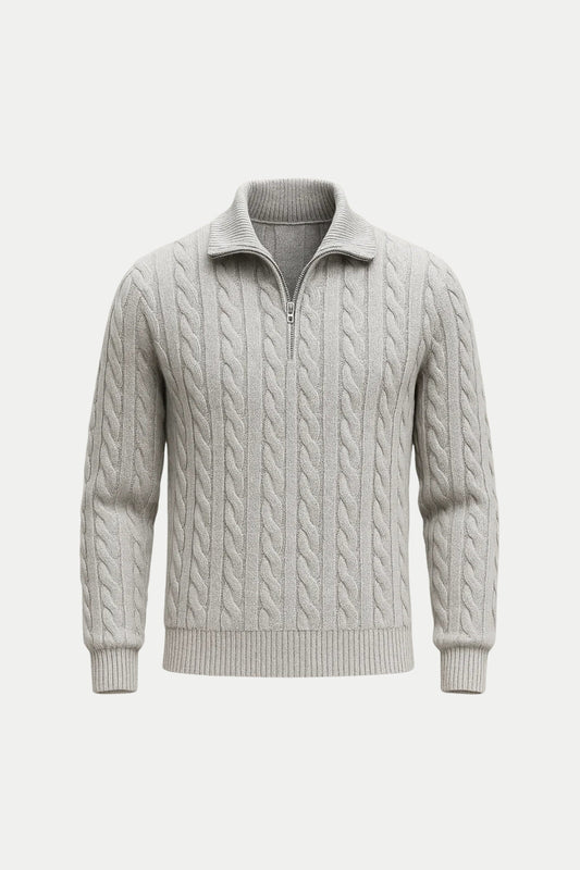 Sero Zip Knit Grey | Cable-Knit Merino Sweater