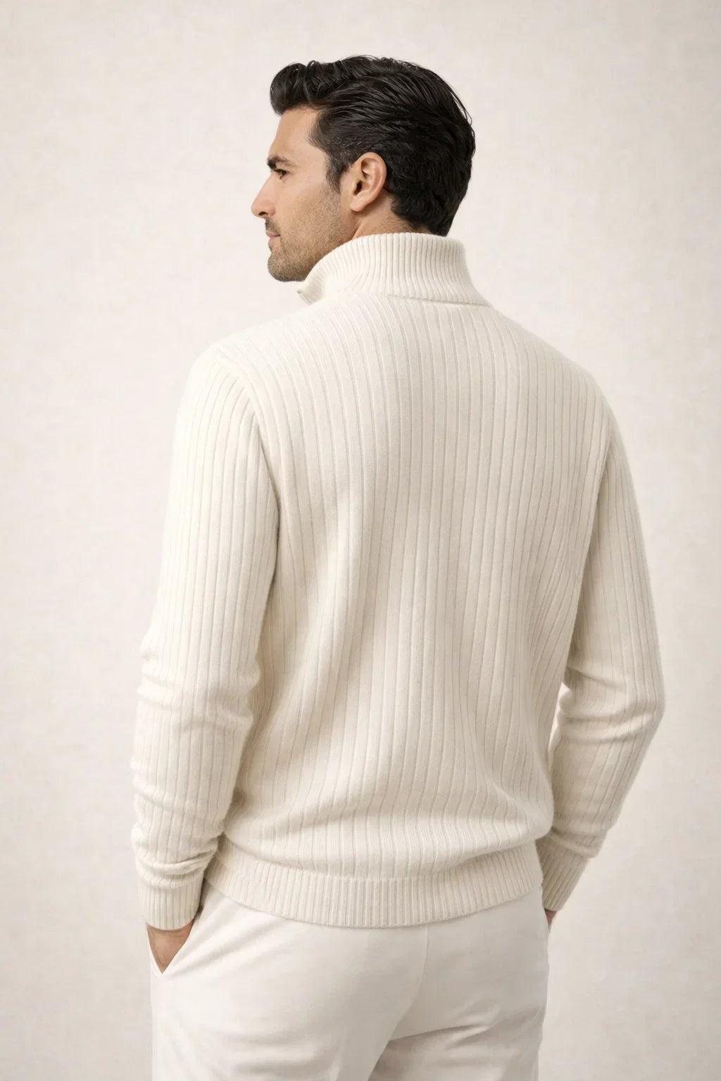 Enrico Zip-Up Ivory | Cashmere Knit Zip-Up