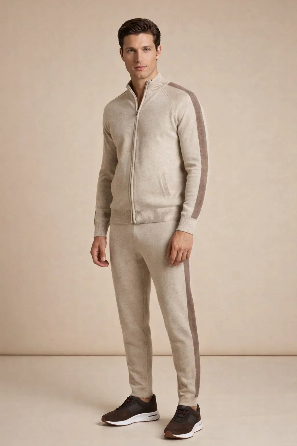 Nero Signature Set Beige | Two-Piece Knit Tracksuit