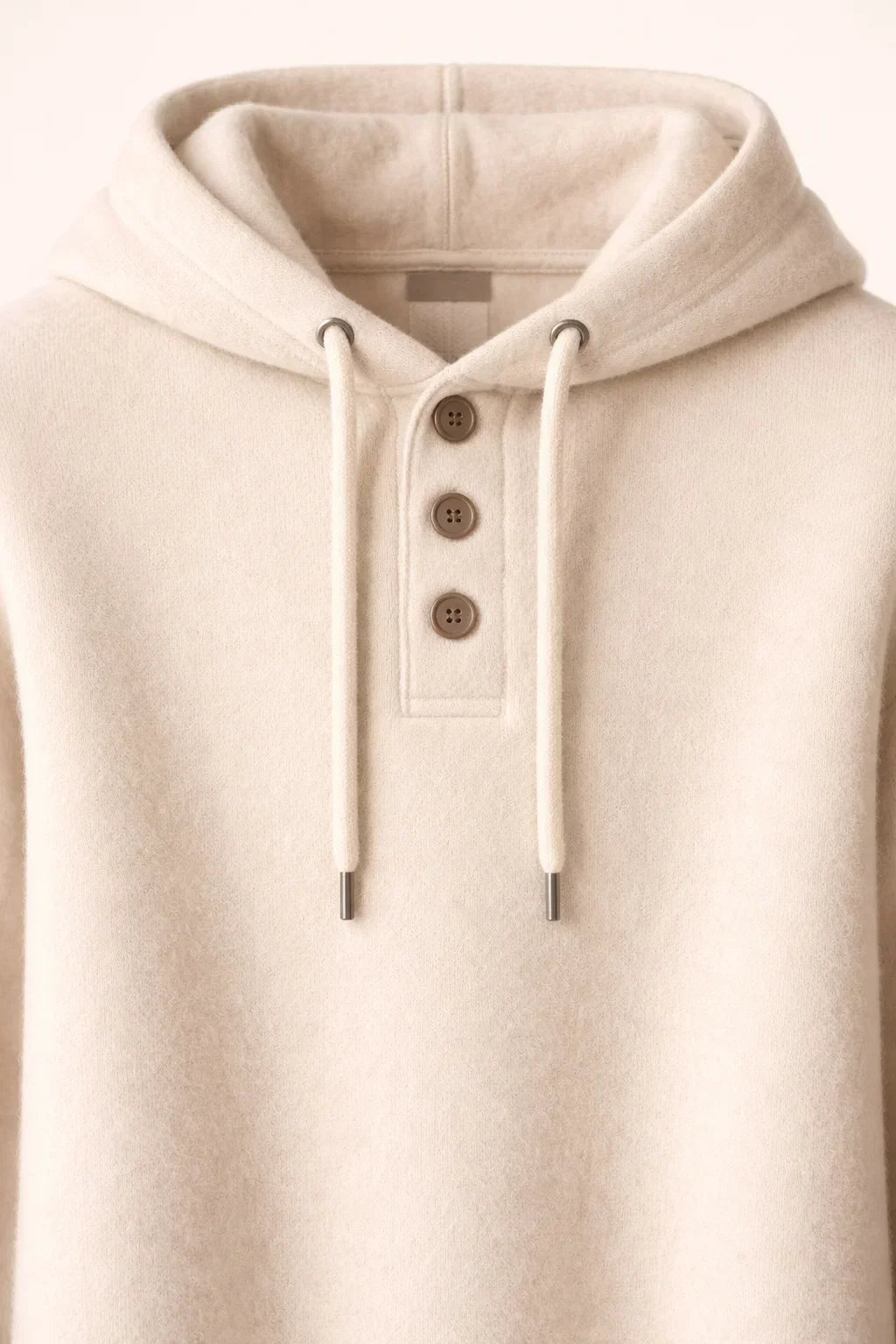 Noro City Sweater Beige | Hooded Knit with Button Placket