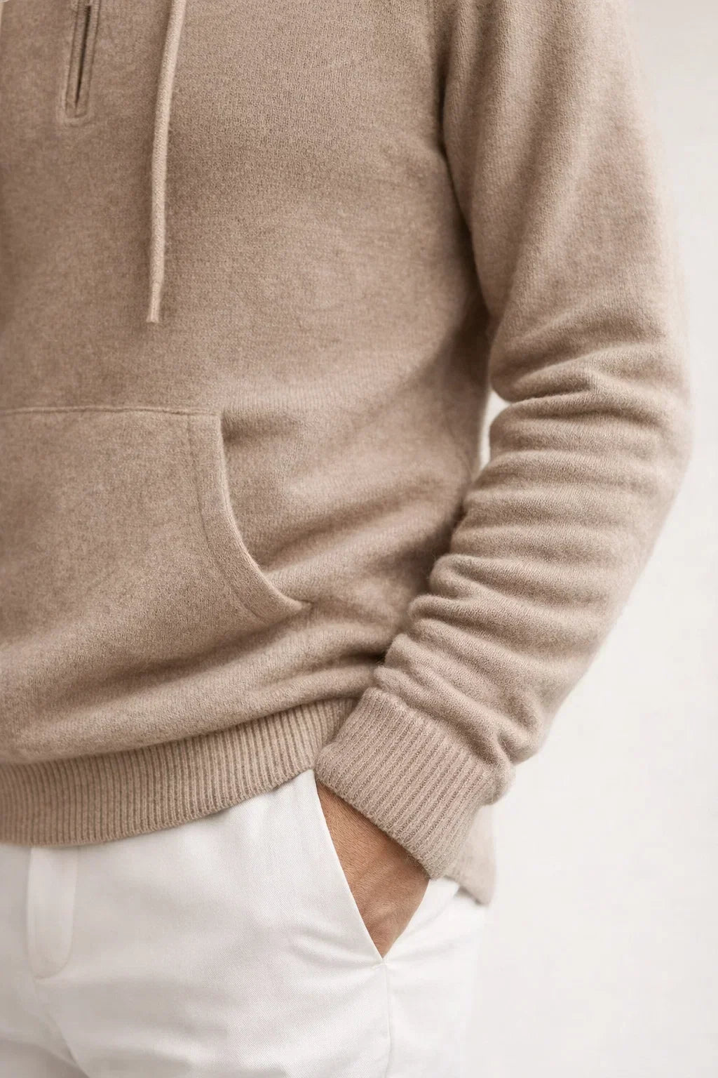 Elio City Hoodie Beige | Half-Zip Knit Hoodie