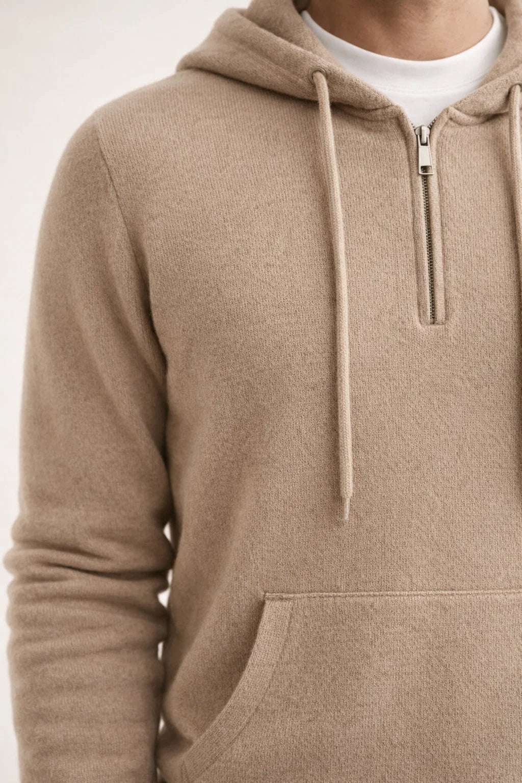Elio City Hoodie Beige | Half-Zip Knit Hoodie
