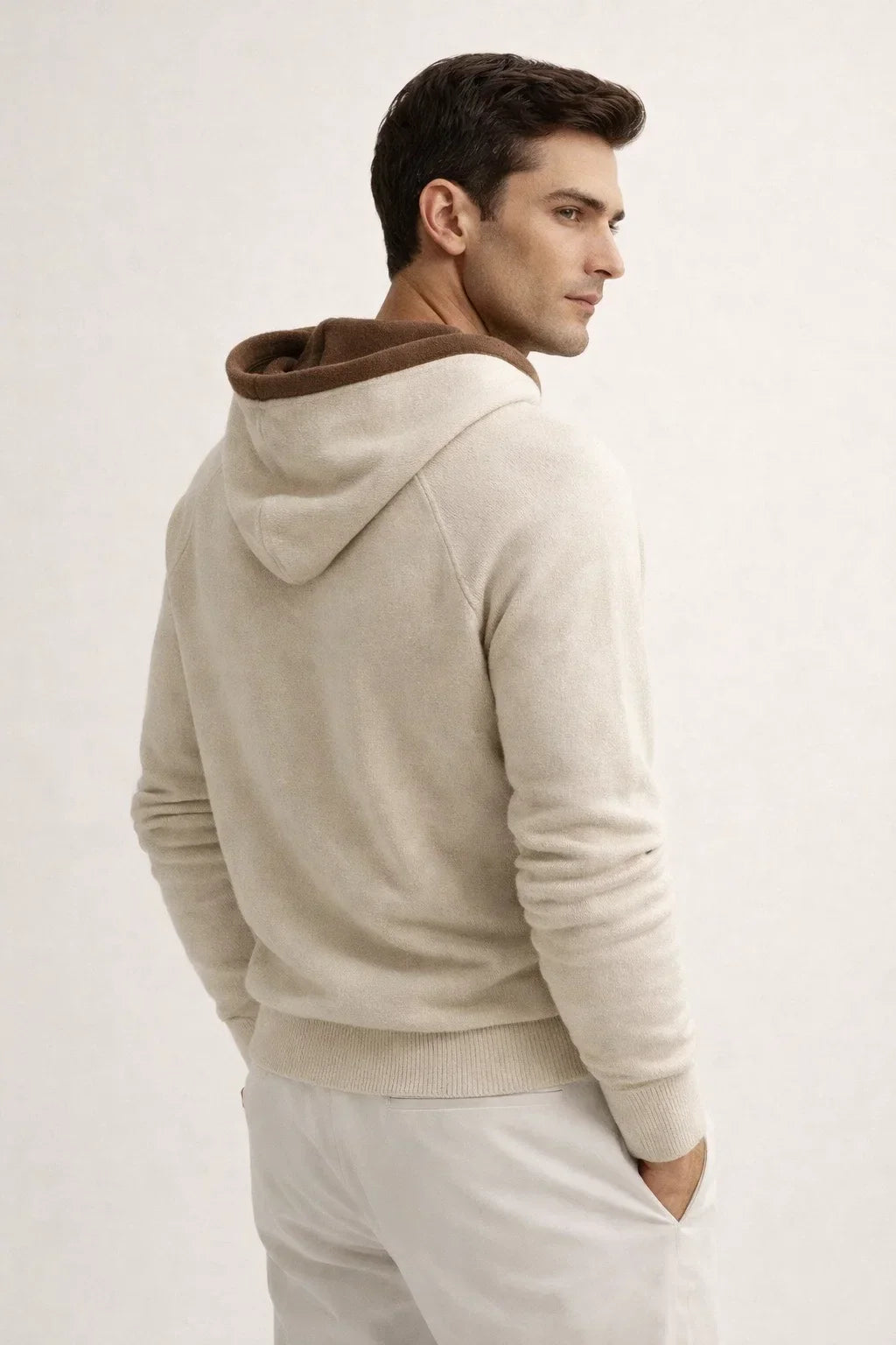 Santino Hoodie Ivory | Knit Hoodie with Drawstring