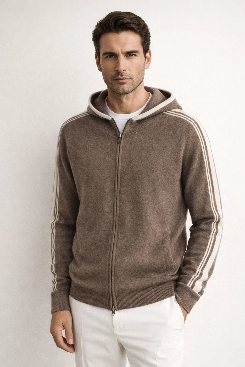 Alio Zip-Up Brown | Hooded Knit Zip-Up