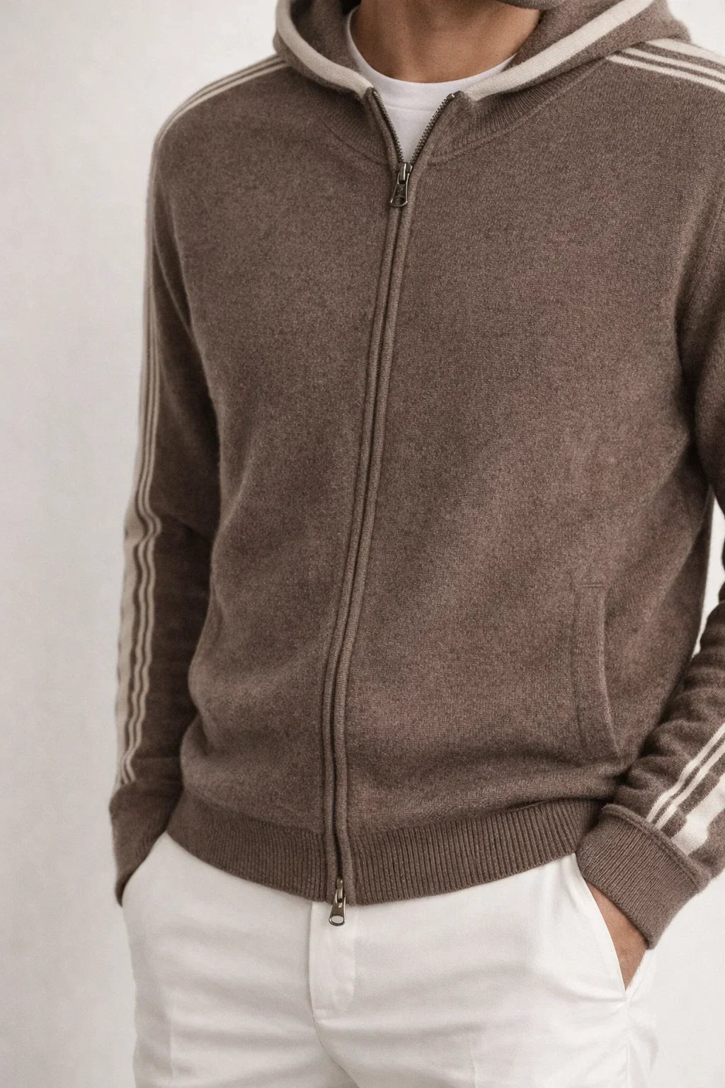 Alio Zip-Up Brown | Hooded Knit Zip-Up
