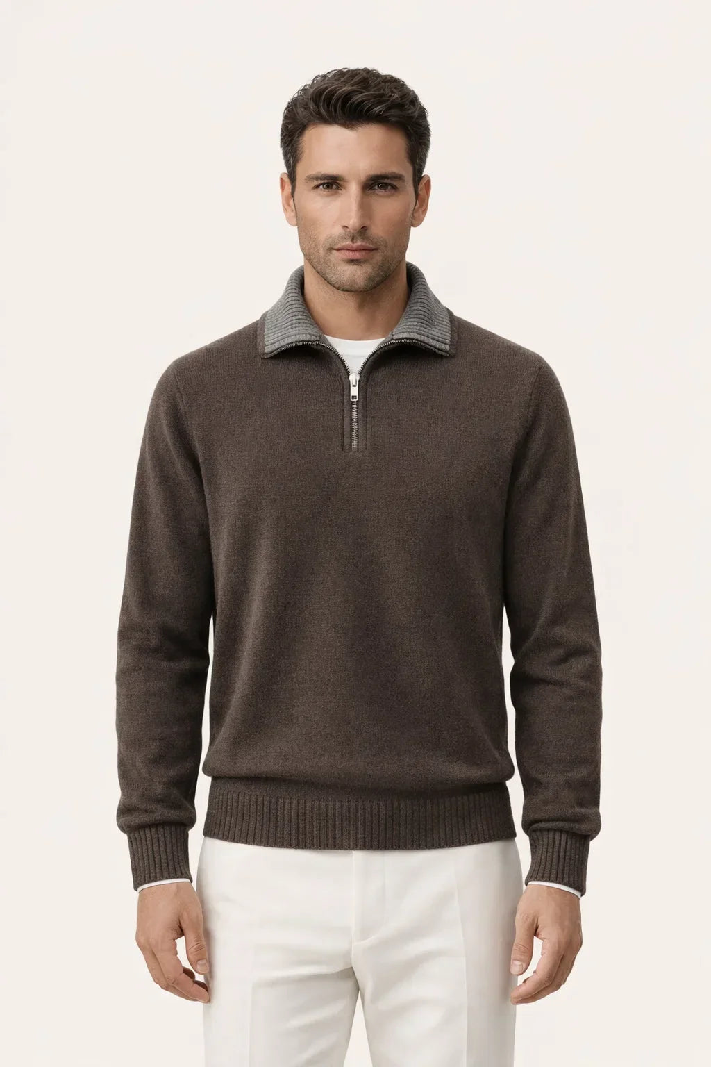 Leonard Zip-Up Brown | Collared Knit Zip-Up