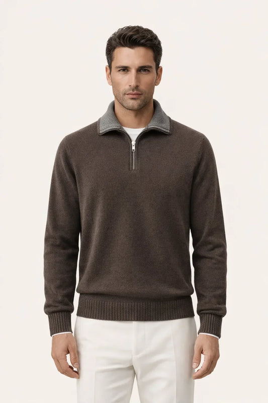 Leonard Zip-Up Brown | Collared Knit Zip-Up